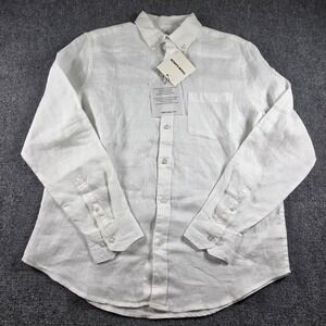 THOM AARON Men's Button Down Shirt 100% Linen European Flax White Sz M New